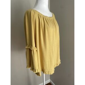Umgee S Top NWT Mustard Yellow Linen Boho Shoulder Cottage‎ Fall Blouse Bell 3/4